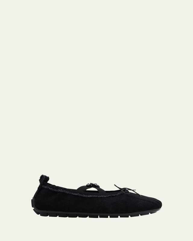Embellished Denim Grip Ballerina Flats
